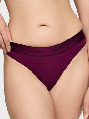 Victoria's Secret Logo Cotton Thong Panty Medium New Underwear wide waistband VS
